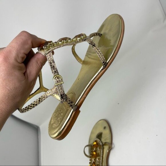Vince Camuto VC-AMI Sandals in 7.5 snakeskin gold amber rhinestones - Picture 11 of 13